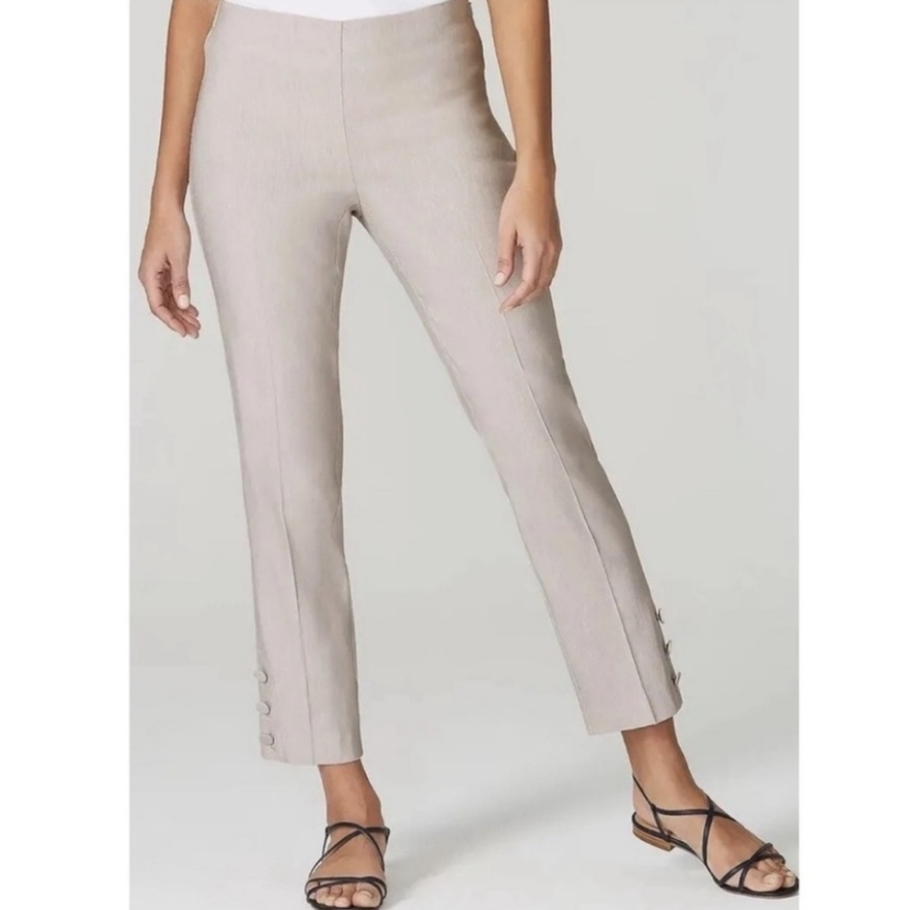 J. Jill Linen Blend Ankle Cropped Stretch Button Pants Zinc White